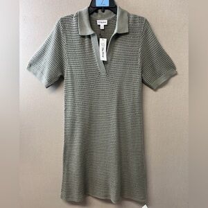 (NWT) The Drop Green Crochet Mini-Dress Shirt-Dress